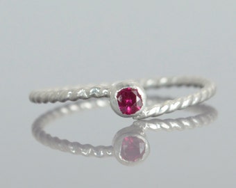 Wave Ring, Silver Wave Ring, Ruby Mothers Ring, Ruby Birthstone Ring, Silver Twist Ring, Unique Mother's Ring, Ruby Ring, July Birthstone