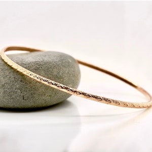 2.5mm Solid Rose Gold Bangle Not Hollow Oculus Pattern Evil Eye Bangle Choose 10K, 14K, or 18k Solid Rose Gold Bangle Bracelet image 1