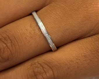 Quartz or Diamond 2mm wide Silver Ring, Inlaid Thin Eternity Ring, Natural Stone Birthstone, Perfect Delicate Wedding -Birthday - Bespoke