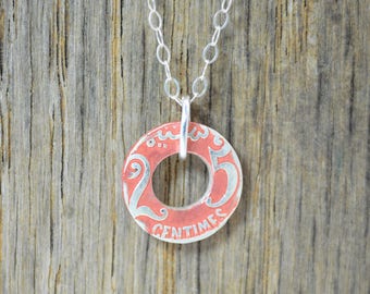Moroccan Coin Necklace, Dusty Rose Coin Necklace, Coin Art, Morocco, Silver Coin, Moroccan Art, Boho Necklace, Two-Sided, Coin Charm, Charm