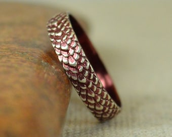 Burgundy Dragon Scale Ring, Sterling Ring, Burgundy Snake Scale Ring, Dragon Ring, Snake Ring, Burgundy Snake Skin Ring, Silver band BOHO