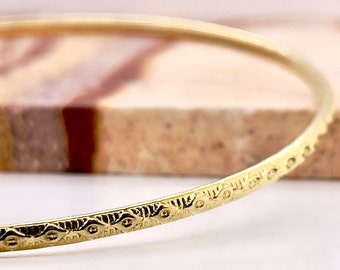 2.5mm Solid Gold Bangle (Not Hollow) Oculus Pattern - Evil Eye Bangle - Choose 10K, 14K, 18k, or 22k Solid Gold Bangle Bracelet, Yellow Gold