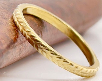 Wheat Ring, 2.5mm Solid Gold Bohemian, Rustic Wedding Ring, Choose 10k, 14k,  18k, or 22k Solid Gold Rings, Gold Boho Ring, Rustic