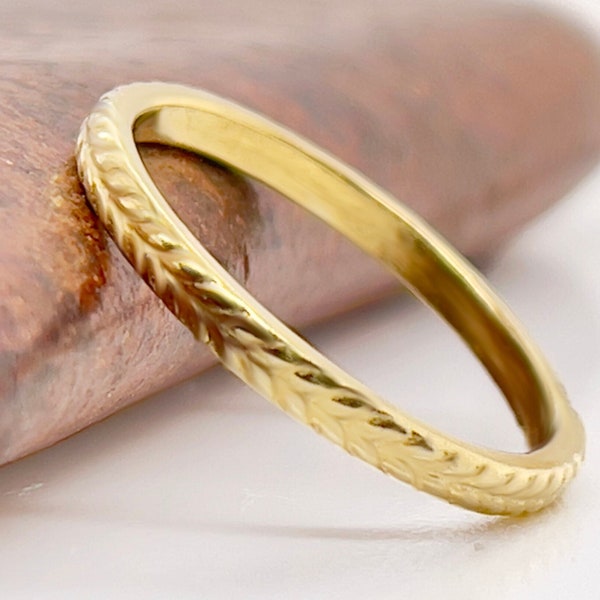 Wheat Ring, 2.5mm Solid Gold Bohemian, Rustic Wedding Ring, Choose 10k, 14k,  18k, or 22k Solid Gold Rings, Gold Boho Ring, Rustic