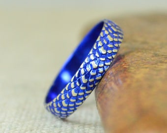 Blue Dragon Scale Ring, Sterling Ring, Blue Snake Scale Ring, Blue Dragon Ring, Blue Snake Ring, Blue Snake Skin Ring, Silver band BOHO