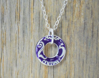 Moroccan Coin Necklace, Purple Coin Necklace, Coin Art, Morocco, Silver Coin, Moroccan Art, Boho Necklace, Two-Sided, Coin Charm, Charm