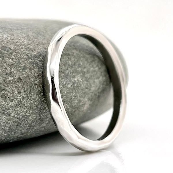 2.5mm Wide Solid Platinum Hammered Wedding Band, 950 Platinum Ruthenium , Heavy Platinum  Wedding Ring, Rustic Wedding Ring ,Free Engraving