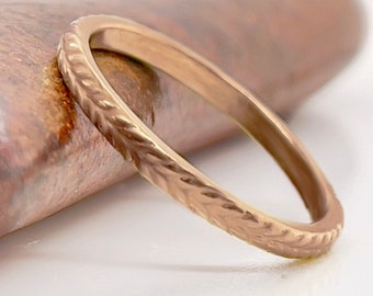 Rose Gold Wheat Ring, 2.5mm Solid Rose Gold Bohemian, Rustic Wedding Ring, Choose 10k, 14k,  or 18k Solid Gold Rings, Rose Gold Boho Ring