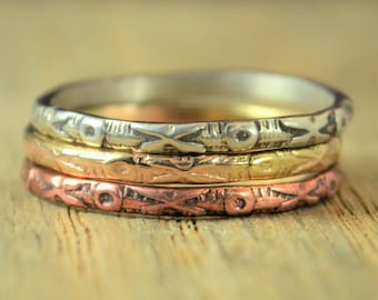 Bohemien XOXOXO Ring, Liebesring, Umarmungen und Küsse Ring, Versprechen Ring, Stapelringe, Kupfer, Silber, Gold, Rose Gold, Versprechen Ring, Liebe E8