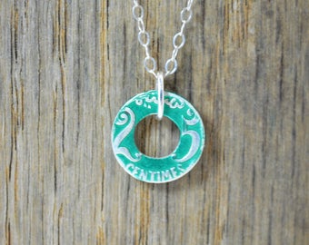 Moroccan Coin Necklace, Green Coin Necklace, Coin Art, Morocco, Silver Coin, Moroccan Art, Boho Necklace, Two-Sided, Coin Charm, Charm