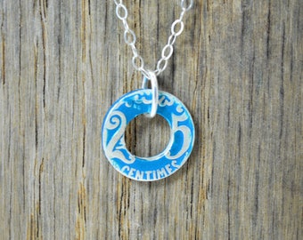 Moroccan Coin Necklace, Turquoise Coin Necklace, Coin Art, Morocco, Silver Coin, Moroccan Art, Boho Necklace, Two-Sided, Coin Charm, Charm