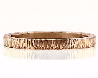 2mm Flat Tree Bark Finish Rose Gold Ring 10k, 14k, or 18k, Solid Gold, Rose gold Band, Squared Rose Gold Ring, minimal wedding band