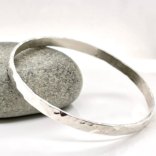 4mm Wide Silver Hammered Bangle, Sterling Silver Bangle, .925 Silver Bangle Bracelet, Stacking Bangle
