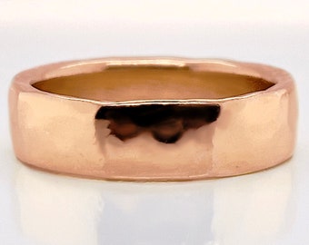 6mm Wide Solid Rose Gold Hammered Wedding Band, Choose 10k, 14k, or 18k Rose Gold, Rustic Wedding Ring, Heavy Rose Gold Ring, Free Engraving