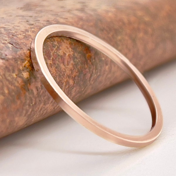 1mm Square Rose Gold Ring 10k, 14k, or 18k, Solid Gold, Square Gold Band, Square Gold Ring, Real gold, Minimal Stacking Ring, Spacer Ring