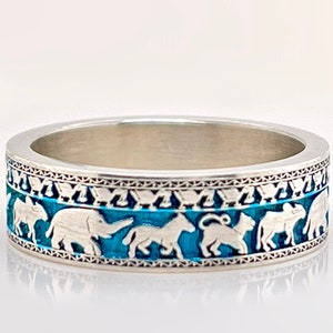 Animal Statement Ring, Buddhist Ring, Sterling Silver Ring. 6mm Wide Ring, Sri Lanka Art Ring, Unique Unisex Wedding Band. image 1