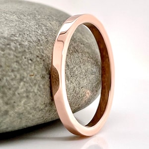 2mm Flat Rose Gold Ring 10k, 14k, or 18k, Solid Gold, Rose gold Band, Squared Rose Gold Ring, Real gold, minimal wedding band, Rose Gold image 1