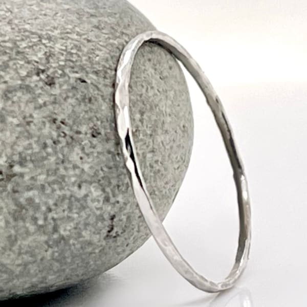 Thin Hammered Platinum Stacking Ring, Thin Hammered 950 Solid Platinum Ring