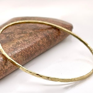 2mm Solid Gold Hammered Bangle (Not Hollow) Choose 10K, 14K, 18k, or 22k Stacking Bangle Bracelet, Yellow Gold