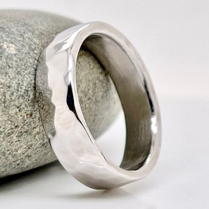 5mm Wide Solid White Gold Hammered Wedding Band, Choose 10k, 14k, or 18k White gold,Rustic Wedding Ring,Heavy White Gold Ring,Free Engraving