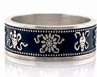 8 Auspicious Symbols of Tibetan Buddhism Ring, Sterling Silver, 8mm Wide, Buddhist Ring, Ashamangala