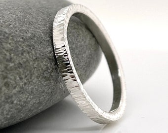 2mm  Solid Platinum Tree Bark Finished Band, Platinum Wedding Ring, 950 Platinum Ruthenium , minimal Wedding Ring, Free Engraving