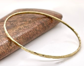 2mm Solid Gold Hammered Bangle (Not Hollow) Choose 10K, 14K, 18k, or 22k Stacking Bangle Bracelet, Yellow Gold