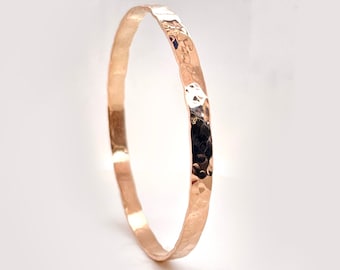 4mm Solid Rose Gold (Not Hollow) Hammerd Bangle - Choose 10K, 14K, or 18k Wide Bangle Bracelet, Rose Gold