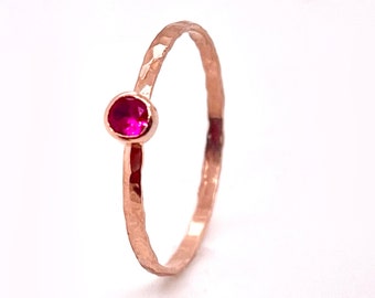 Dainty Solid 14k Rose Gold Ruby Ring, 3mm gold solitaire, solitaire ring, real Rose gold, July Birthstone, Mothers RIng