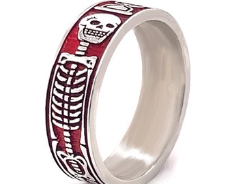 White Gold Gothic Ring, Memento Mori Jewelry, Mourning Ring, Skeleton Ring, memorial ring, Free Inside Ring Engraving, 6mm Wide Ring