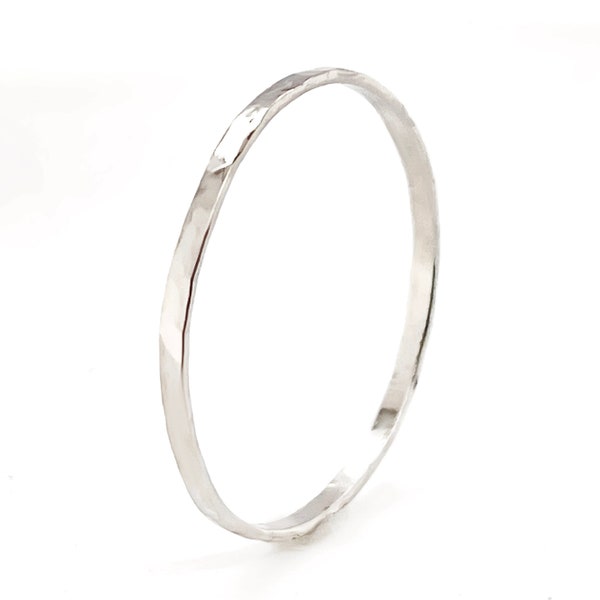 Solid White Gold Stacking Ring - 10k, 14k, or 18k Real Gold, Dainty, Rustic & Unique, Thin, Minimalist and Lightweight