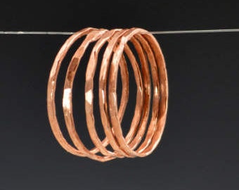 Set of 5 Super Thin Copper Rings, Copper Ring, Stackable Ring, Stacking Ring, Hammered Rings, Copper Band, Pure Copper, Stack Ring, Alari