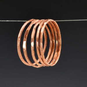 Set of 5 Super Thin Copper Rings, Copper Ring, Stackable Ring, Stacking Ring, Hammered Rings, Copper Band, Arthritis Ring, Stack Ring, Alari image 1