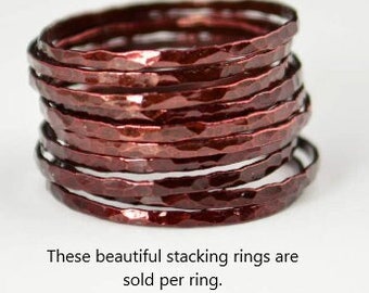 Super Thin Cherry Copper Stackable Ring(s), Copper Ring, Skinny Ring, Copper Band, Red Copper Ring, Hammered Copper Ring, Arthritis Ring