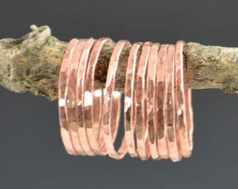 Set of 10 Thin Copper Stackable Rings, Copper Ring, Stack Ring, Pure Copper, Stacking Ring, Stackable Ring, Copper Band, Hammered Ring