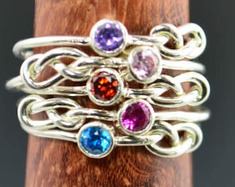 Grab 5 Silver Infinity Mother's Rings, Infinity Ring, Stacking Mothers Ring, Infinity Knot Ring, Mother's Gemstone Ring, Silver Knot Ring