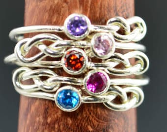 Grab 5 Silver Infinity Mother's Rings, Infinity Ring, Stacking Mothers Ring, Infinity Knot Ring, Mother's Gemstone Ring, Silver Knot Ring