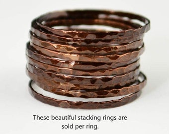 Super Thin Chocolate Copper Stackable Ring(s), Brown Ring, Skinny Ring, Copper Band, Brown Copper Ring, Hammered Copper Ring, Pure Copper
