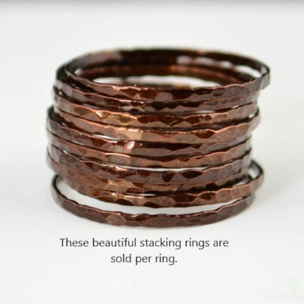 Super Thin Chocolate Copper Stackable Ring(s), Brown Ring, Skinny Ring, Copper Band, Brown Copper Ring, Hammered Copper Ring, Arthritis Ring