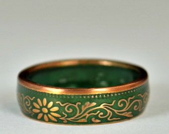 Japanischer Münzring, Grüner Ring, Japanischer Ring, Münzring, Bronzering, Japanische Münze, Japanischer Schmuck, Münzringe, Japanische Kunst, Münzkunst