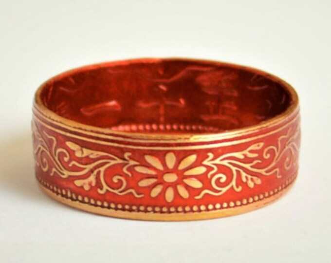 Coin Ring, Red Ring, Japanese Ring, Bronze Ring, Japanese Coin ...