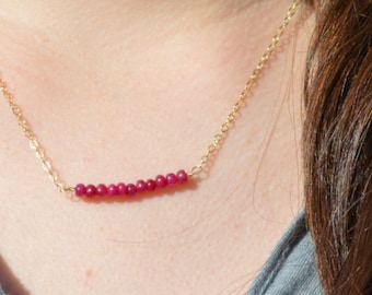 Ruby Necklace, Gem Bar, Dainty 14k Gold Fill, Sterling Silver, Rose Gold, Red Necklace, Faceted Ruby, Bar Necklace, Gold Ruby Necklace