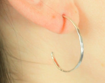 Sterling Silver Hoop Earrings, Silver Hoop Earrings, Silver Earrings, Simple Earrings, Hammered Earrings, Sterling Silver, Open Silver Hoops