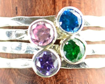 Grab 4 - Dainty Silver Mothers Rings, Mother's Ring, Grandmas Rings, Mommy Ring, Mothers Jewelry, Mothers Ring, Gift for Mom