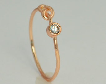 14k Rose Gold Aquamarine Infinity Ring, 14k Rose Gold, Stackable Rings, Mothers Ring, March Birthstone, Rose Gold Infinity, Rose Gold Knot