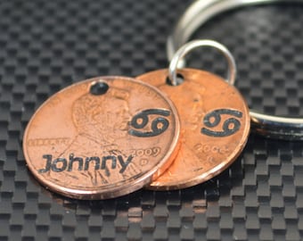 Cancer Keychain, Cancer Key Chain, Birthday Key Chain, Birthday Keychain, Cancer Birthday, Lucky Penny, Penny Keychain, Birthday Gift