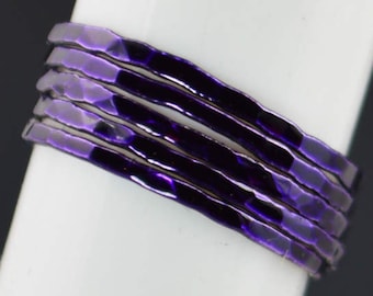 Set of 5 Super Thin Violet Silver Stackable Rings, Purple Ring, Purple Jewelry, purple fashion, Violet Jewelry, Purple Rings, Violet Ring