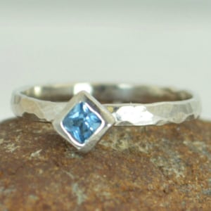 Square Aquamarine Ring, Aquamarine White Gold Ring, March Birthstone Ring, Square Stone Mothers Ring, Square Stone Ring, Aquamarine Ring image 1