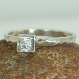 Square CZ Diamond Ring, Diamond, 14k White Gold Ring, April's Birthstone Ring, Square Stone Mothers Ring, Square Stone Ring, Diamond Ring image 1