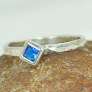Square Zircon Ring, Blue Zircon White Gold Ring, Decembers Birthstone Ring, Square Stone Mothers Ring, Square Stone Ring, image 1